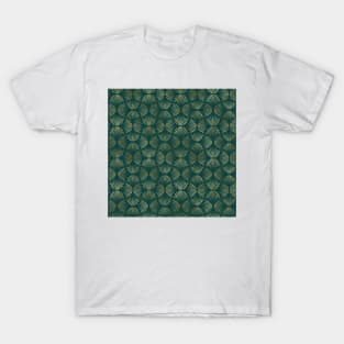 Teal and Gold Vintage Art Deco Splayed Fan Palm Pattern T-Shirt